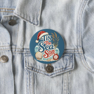 Badge Rond 7,6 Cm Typographie de Noël Côtière C'est la Saison de la