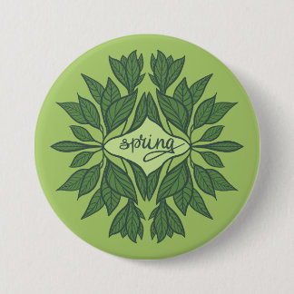 Badge Rond 7,6 Cm Typographie esthétique Feuille du printemps vert