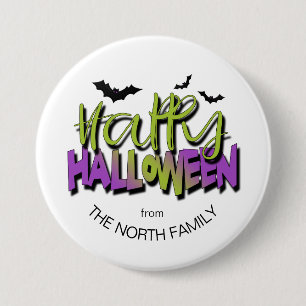 Badge Rond 7,6 Cm Typographie Joyeux Halloween avec des chauves-sour