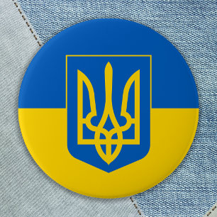 Badge Rond 7,6 Cm Ukraine Drapeau trident bleu jaune ukrainien