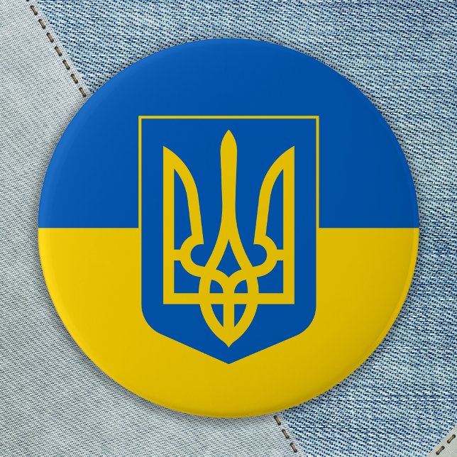 Badge Rond 7,6 Cm Ukraine Drapeau trident bleu jaune ukrainien (Créateur téléchargé)