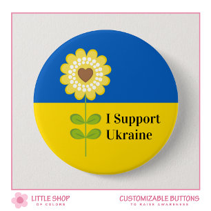 Badge Rond 7,6 Cm Ukraine Drapeau ukrainien Typographie du tournesol