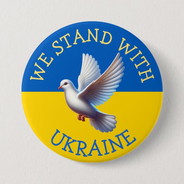 Badge Rond 7,6 Cm Ukraine Soutien au drapeau et à la colombe (Devant)