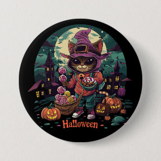 Badge Rond 7,6 Cm un chat avec une corbeille de fleurs et un chat av