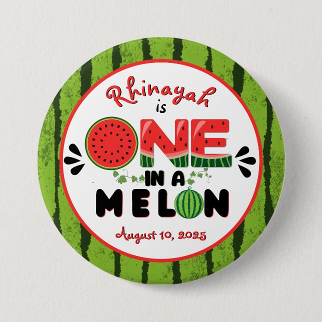 Badge Rond 7,6 Cm UN dans Melon Watermelon Premier anniversaire Cand (Devant)