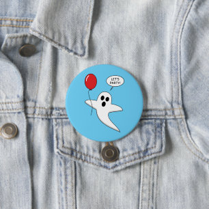Badge Rond 7,6 Cm Un joli fantôme de dessin animé avec un ballon rou