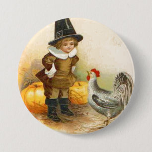 Badge Rond 7,6 Cm Un pèlerin Bon thanksgiving et le rocher de Plymou
