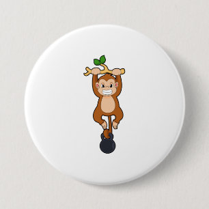 Badge Rond 7,6 Cm Un singe à l'entraînement de force avec Dumbbell