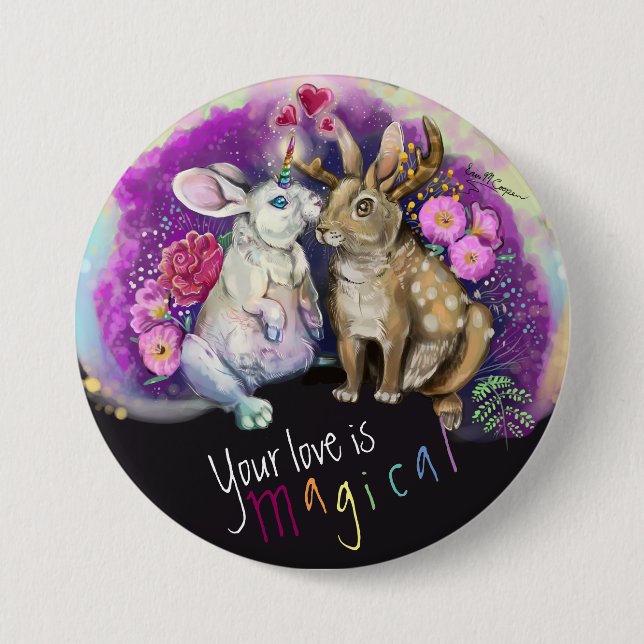 Badge Rond 7,6 Cm Unibunny Bisses Jackalope Amour magique (Devant)