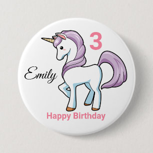 Badge Rond 7,6 Cm UNICORN Birthday Button Personalize Name Age