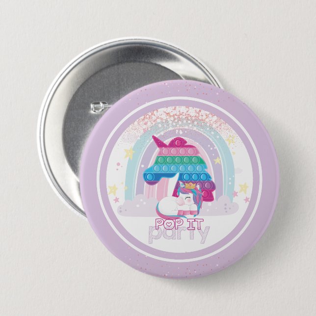 Badge Rond 7,6 Cm Unicorn Pop It Anniversaire (Devant & derrière)