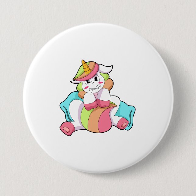 Badge Rond 7,6 Cm Unicorn shy with Pillow (Devant)