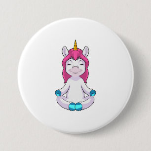 Badge Rond 7,6 Cm Unicorne à Meditate en position assise