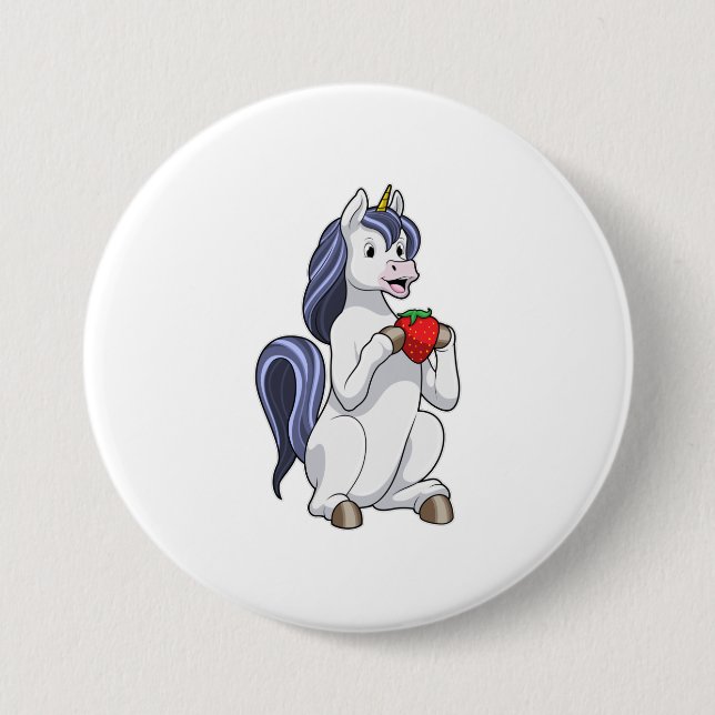 Badge Rond 7,6 Cm Unicorne aux fruits de fraise (Devant)