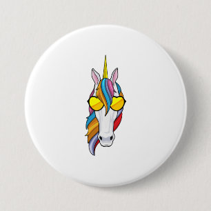 Badge Rond 7,6 Cm Unicorne avec lunettes de soleil