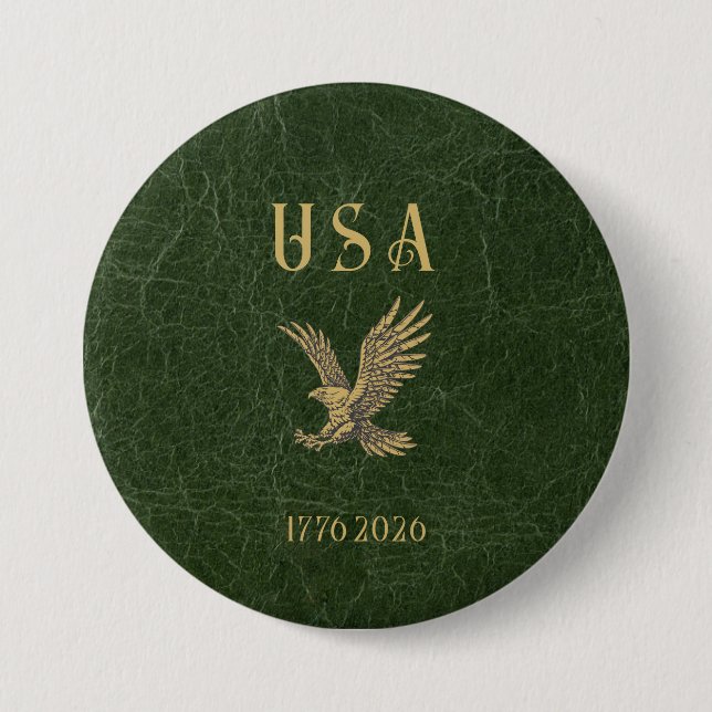 Badge Rond 7,6 Cm USA Eagle 1775 - 2026 Fax Green Leather  (Devant)