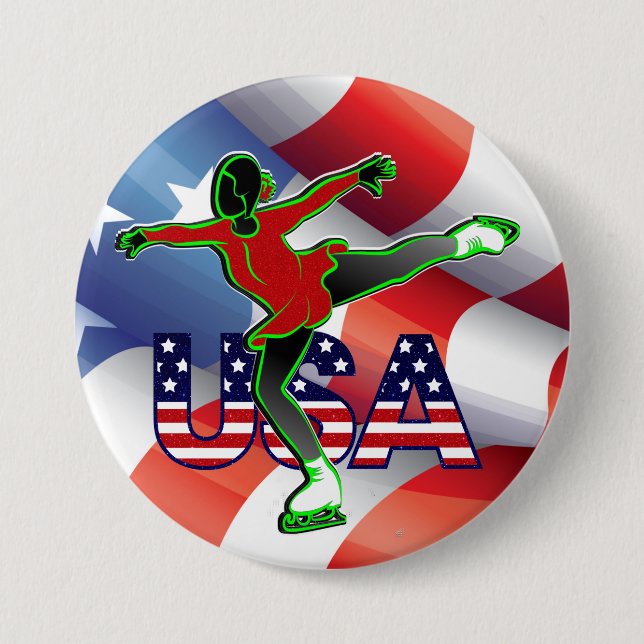 Badge Rond 7,6 Cm USA Figure Skating Grand (Devant)