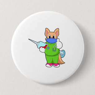 Badge Rond 7,6 Cm Vaccination au chat avec seringue