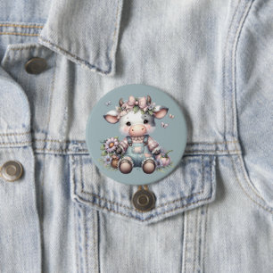 Badge Rond 7,6 Cm Vache Bébé mignonne Pastel dans les salons avec fl
