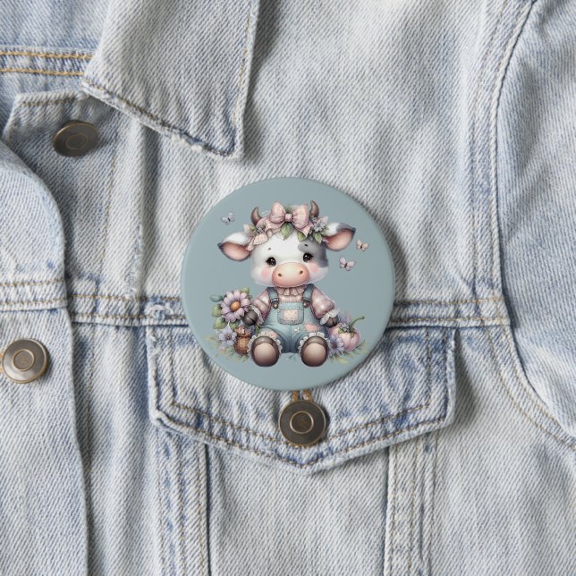 Badge Rond 7,6 Cm Vache Bébé mignonne Pastel dans les salons avec fl (En situation)