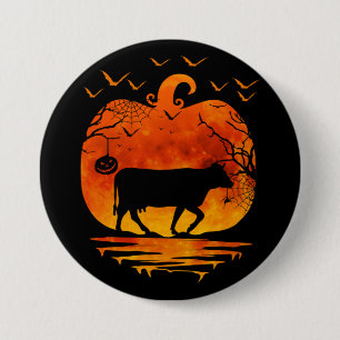 BADGE ROND 7,6 CM VACHE HALLOWEEN COSTUME CITROUILLE AUTOMNE SAISON