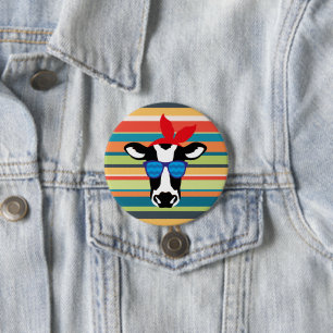Badge Rond 7,6 Cm Vache hipster sur les rayures