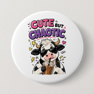 Badge Rond 7,6 Cm Vache mignonne mais chaotique avec café glacé