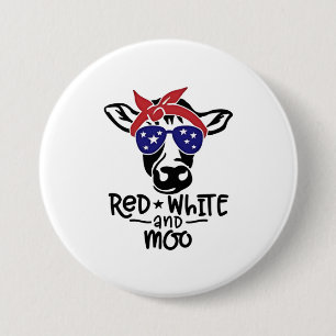 Badge Rond 7,6 Cm Vache patriotique rouge blanc et moo 4 juillet