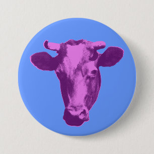 Badge Rond 7,6 Cm Vache Pop Art Rose et Violet