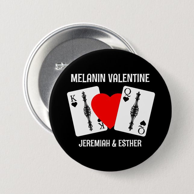 Badge Rond 7,6 Cm Valentine MELANIN QUEEN KING CARTES DE JEU Couples (Devant & derrière)