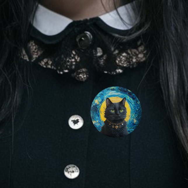 Badge Rond 7,6 Cm Van Gogh Chat Goth chat Chats noirs (Créateur téléchargé)