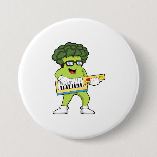 Badge Rond 7,6 Cm Vegan Broccoli at Music with Guitar