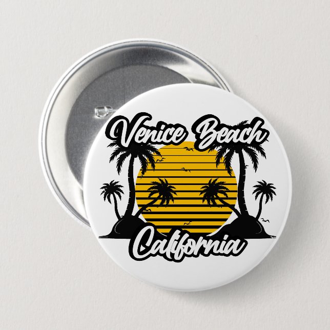 Badge Rond 7,6 Cm Venice Beach Californie (Devant & derrière)