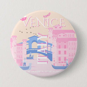 Badge Rond 7,6 Cm Venise Travel Art, Italie, Travel Art, Rose