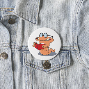 Badge Rond 7,6 Cm Ver de terre amateur de livres en lecture