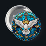 Badge Rond 7,6 Cm Verre de la Saint-Colombe chrétienne<br><div class="desc">Image traditionnelle de la Sainte colombe dans un style abstrait de vitrail. C’est une belle représentation qui capture la foi et l’inspiration de notre Jésus. Si vous cherchez un bouton qui reflète la foi et la dévotion, ce design serait un beau choix !</div>