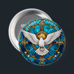 Badge Rond 7,6 Cm Verre de la Saint-Colombe chrétienne<br><div class="desc">Image traditionnelle de la Sainte colombe dans un style abstrait de vitrail. C’est une belle représentation qui capture la foi et l’inspiration de notre Jésus. Si vous cherchez un bouton qui reflète la foi et la dévotion, ce design serait un beau choix !</div>