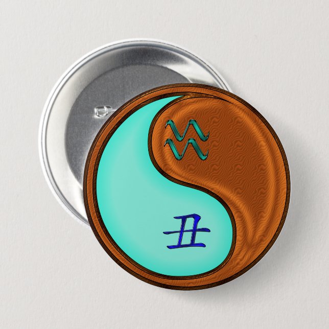 Badge Rond 7,6 Cm Verseau & Bœuf de Bois (Devant & derrière)