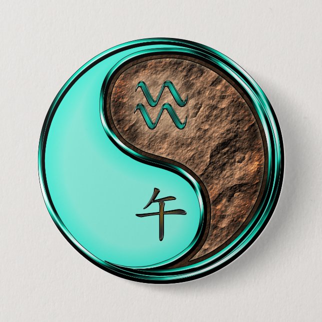 Badge Rond 7,6 Cm Verseau & Cheval de Terre (Devant)