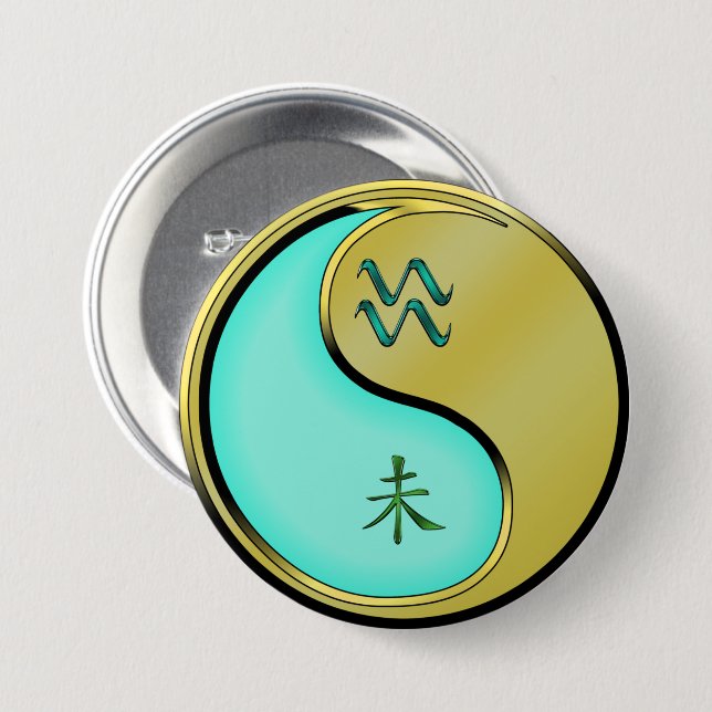 Badge Rond 7,6 Cm Verseau & Chèvre Métal (Devant & derrière)