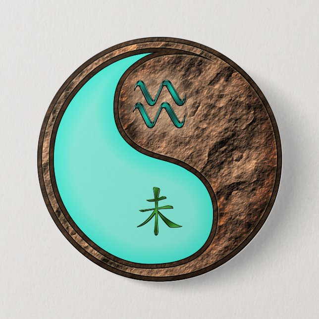 Badge Rond 7,6 Cm Verseau & Chèvre Terre (Devant)
