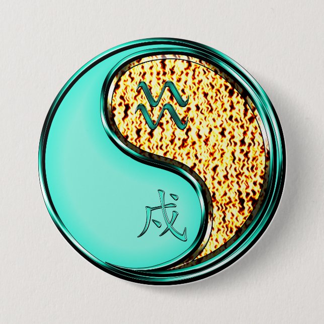 Badge Rond 7,6 Cm Verseau & Chien de Feu (Devant)