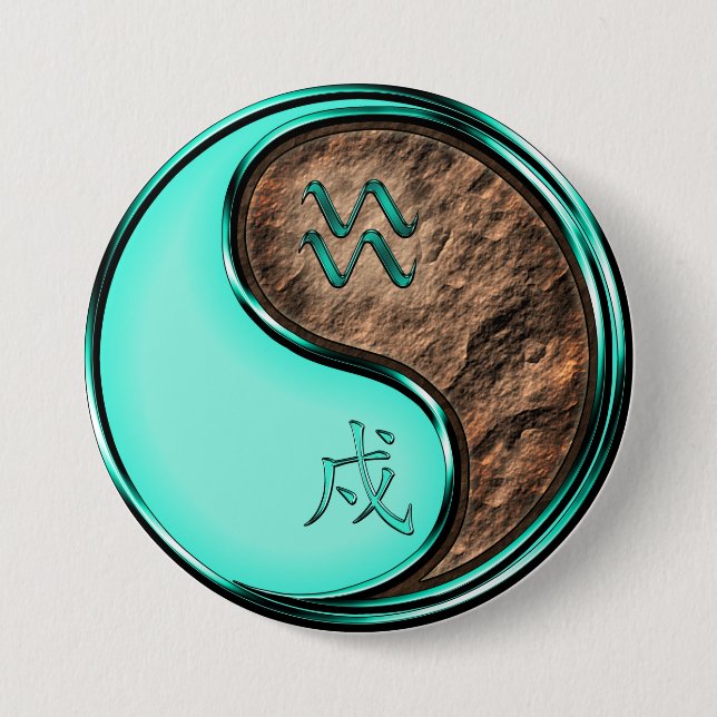 Badge Rond 7,6 Cm Verseau & Chien de Terre (Devant)