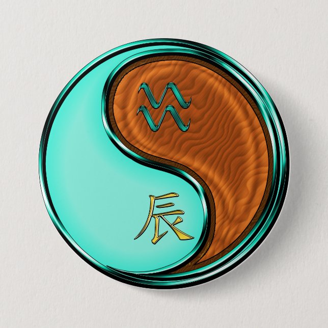 Badge Rond 7,6 Cm Verseau & Dragon de Bois (Devant)