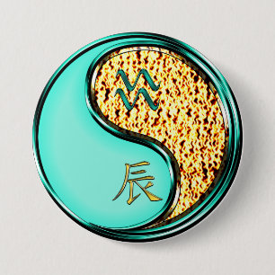 Badge Rond 7,6 Cm Verseau & Dragon de Feu