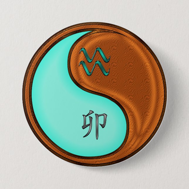 Badge Rond 7,6 Cm Verseau & Lapin de Bois (Devant)