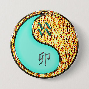 Badge Rond 7,6 Cm Verseau & Lapin de Feu