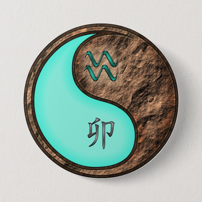 Badge Rond 7,6 Cm Verseau & Lapin de Terre (Devant)