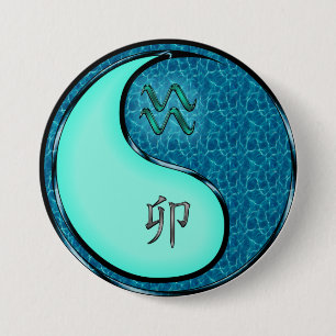 Badge Rond 7,6 Cm Verseau & Lapin d'eau