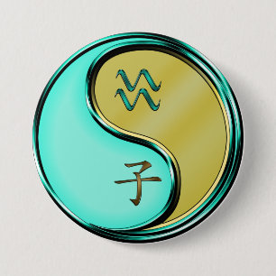 Badge Rond 7,6 Cm Verseau & Rat Métal